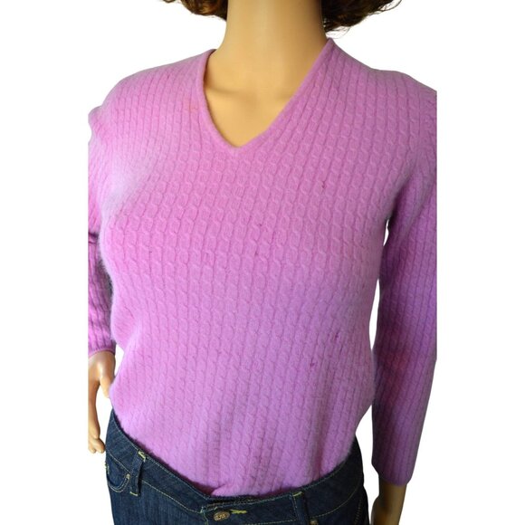 Ann Taylor Cashmere Fuchsia Pink V-Neck Sweater 2 Ply Preppy Womens Size Medium - Picture 2 of 9